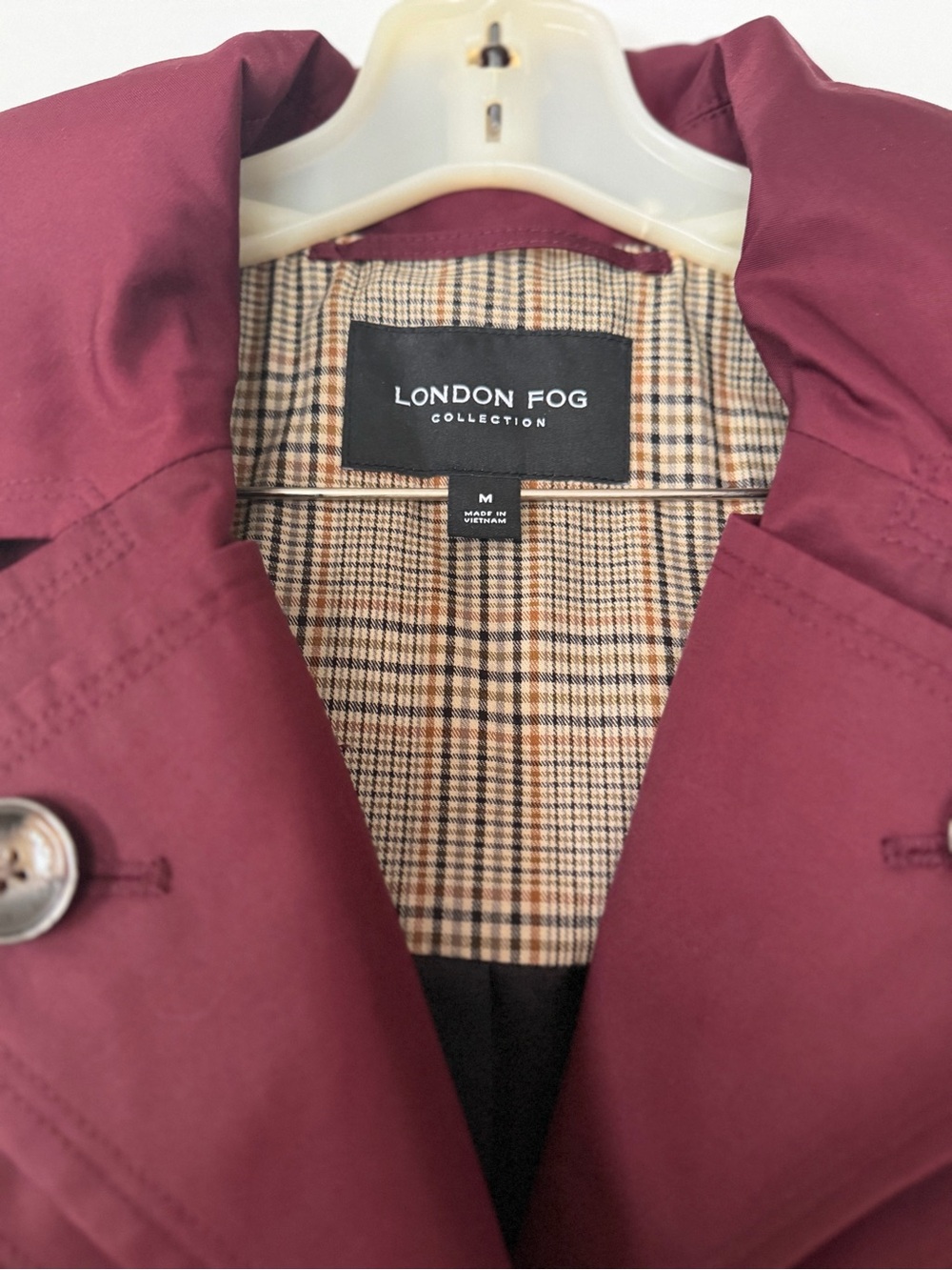 London Fog Burgundy/Maroon Trench Coat with Waist Tie - Picture 3 of 8